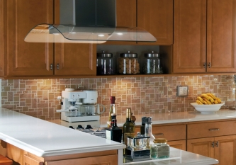 Sand Slate and Glass Tile Backsplash