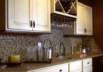 Tumbled Kaki Mosaic Tile Backsplash