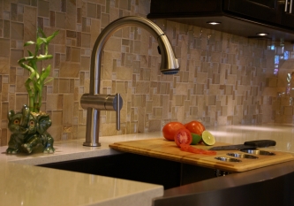 Sand Slate & Glass Tile Backplash